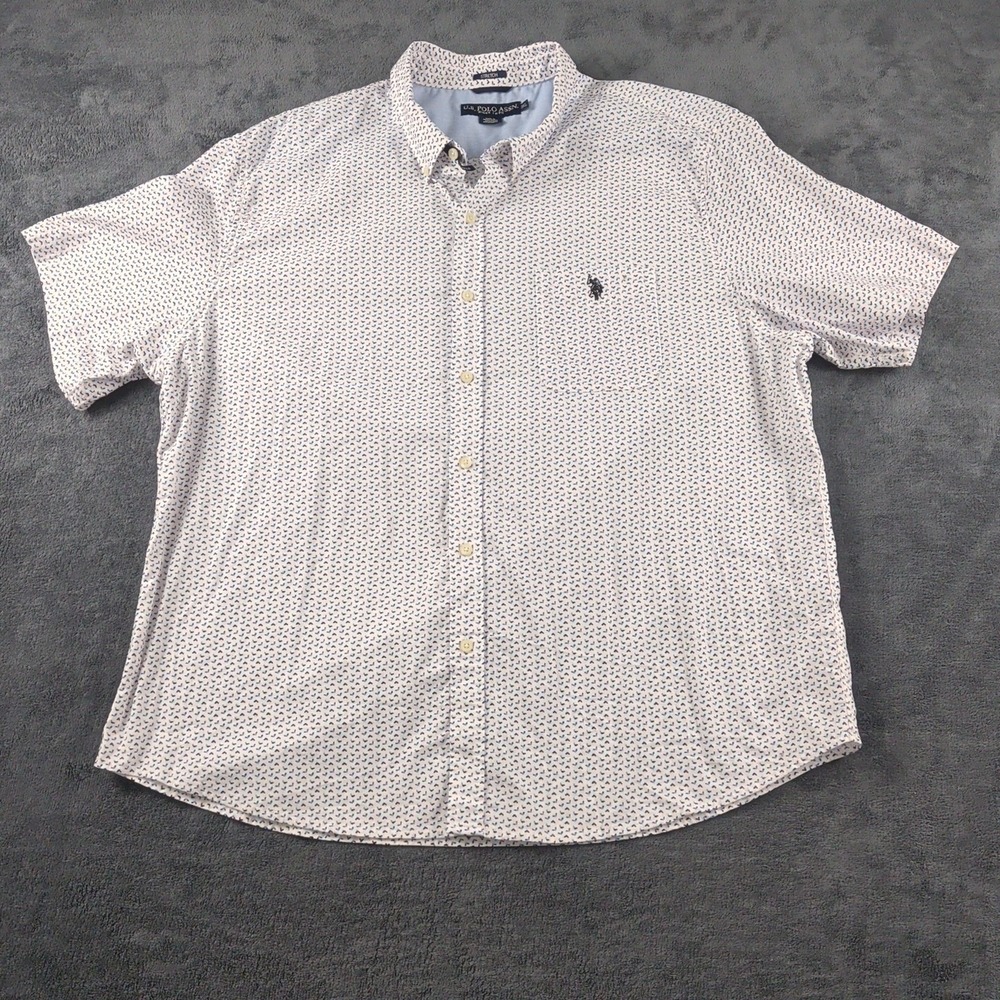 U.S. Polo Assn. Men's Stretch Short Sleeve Button Up AOP Shirt Size 3XL White